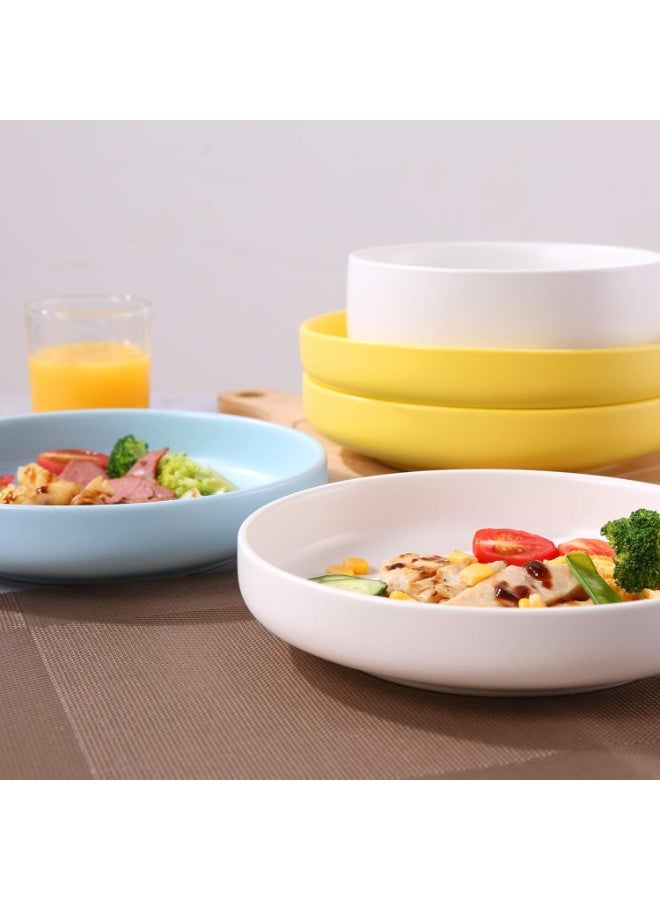 وعاء المعكرونة مجموعة من 4 وعاء المعكرونة السلطة وعاء الخدمة الضحلة الأبيض الصفائح والأوعية الخزفية الميكروويف وغسالة الصحون آمنة 28 أوقية - Image 3